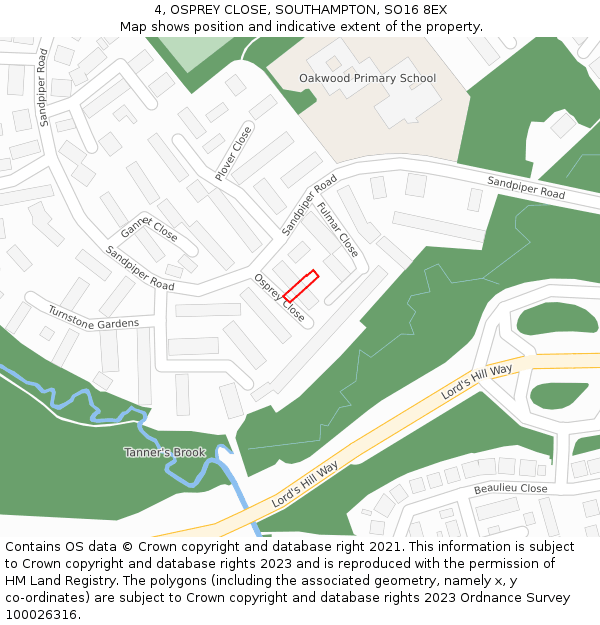 4, OSPREY CLOSE, SOUTHAMPTON, SO16 8EX: Location map and indicative extent of plot