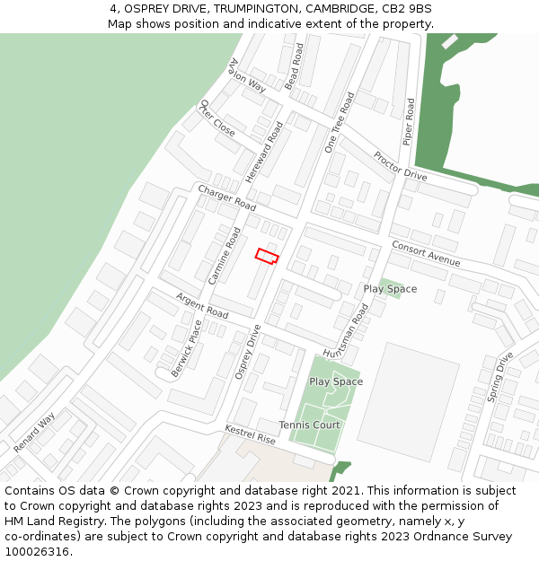 4, OSPREY DRIVE, TRUMPINGTON, CAMBRIDGE, CB2 9BS: Location map and indicative extent of plot