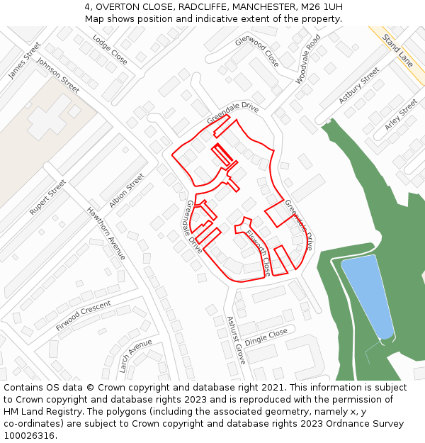 4, OVERTON CLOSE, RADCLIFFE, MANCHESTER, M26 1UH: Location map and indicative extent of plot