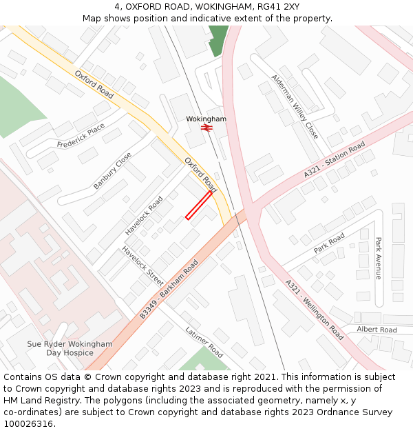 4, OXFORD ROAD, WOKINGHAM, RG41 2XY: Location map and indicative extent of plot