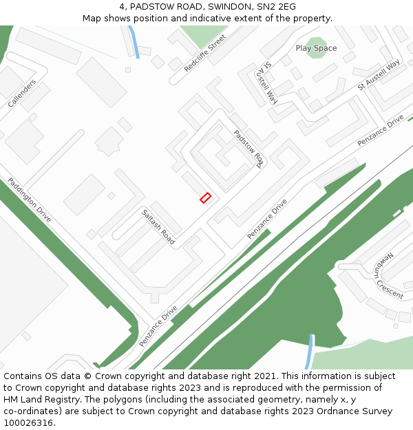 4, PADSTOW ROAD, SWINDON, SN2 2EG: Location map and indicative extent of plot