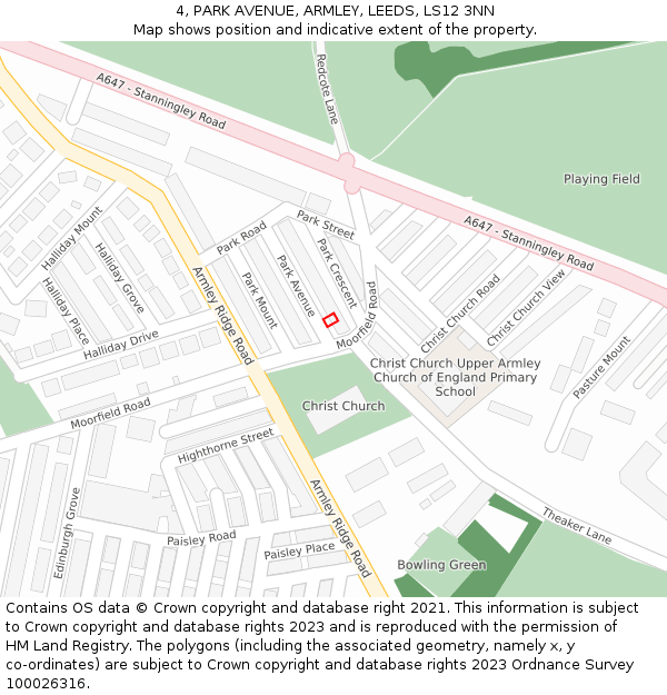 4, PARK AVENUE, ARMLEY, LEEDS, LS12 3NN: Location map and indicative extent of plot