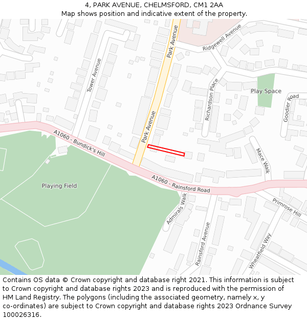 4, PARK AVENUE, CHELMSFORD, CM1 2AA: Location map and indicative extent of plot