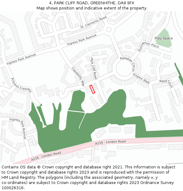 4, PARK CLIFF ROAD, GREENHITHE, DA9 9FX: Location map and indicative extent of plot