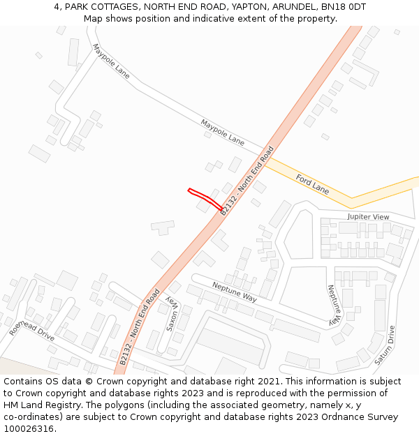 4, PARK COTTAGES, NORTH END ROAD, YAPTON, ARUNDEL, BN18 0DT: Location map and indicative extent of plot