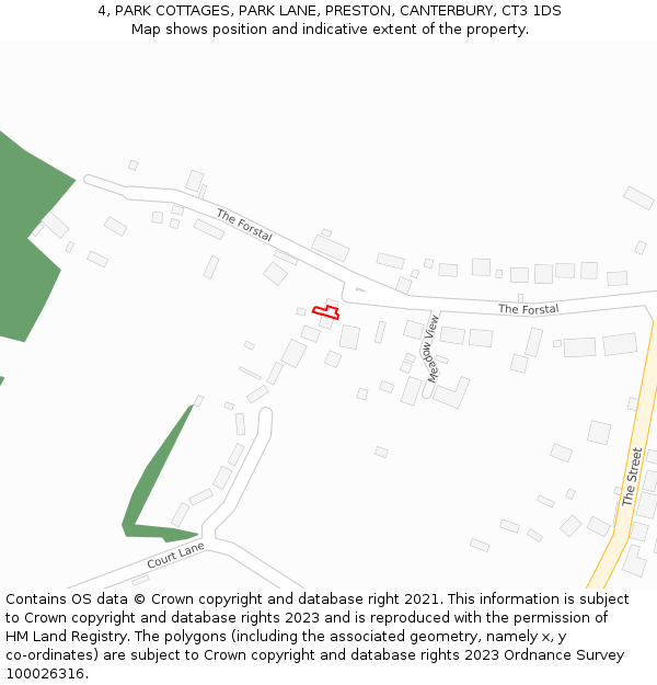 4, PARK COTTAGES, PARK LANE, PRESTON, CANTERBURY, CT3 1DS: Location map and indicative extent of plot