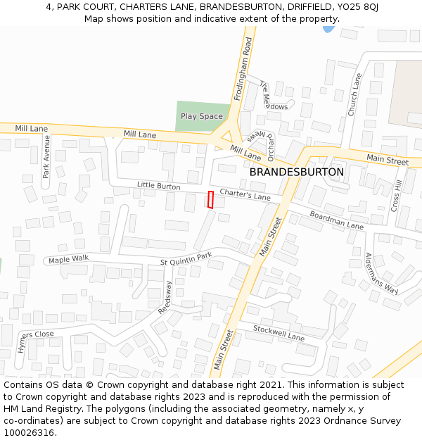 4, PARK COURT, CHARTERS LANE, BRANDESBURTON, DRIFFIELD, YO25 8QJ: Location map and indicative extent of plot