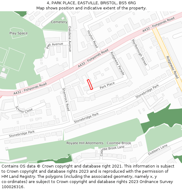 4, PARK PLACE, EASTVILLE, BRISTOL, BS5 6RG: Location map and indicative extent of plot