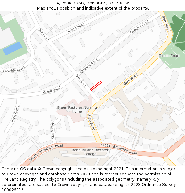 4, PARK ROAD, BANBURY, OX16 0DW: Location map and indicative extent of plot