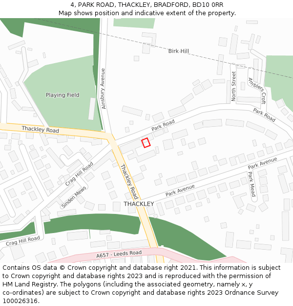 4, PARK ROAD, THACKLEY, BRADFORD, BD10 0RR: Location map and indicative extent of plot