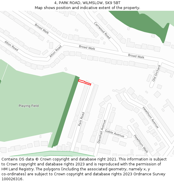 4, PARK ROAD, WILMSLOW, SK9 5BT: Location map and indicative extent of plot