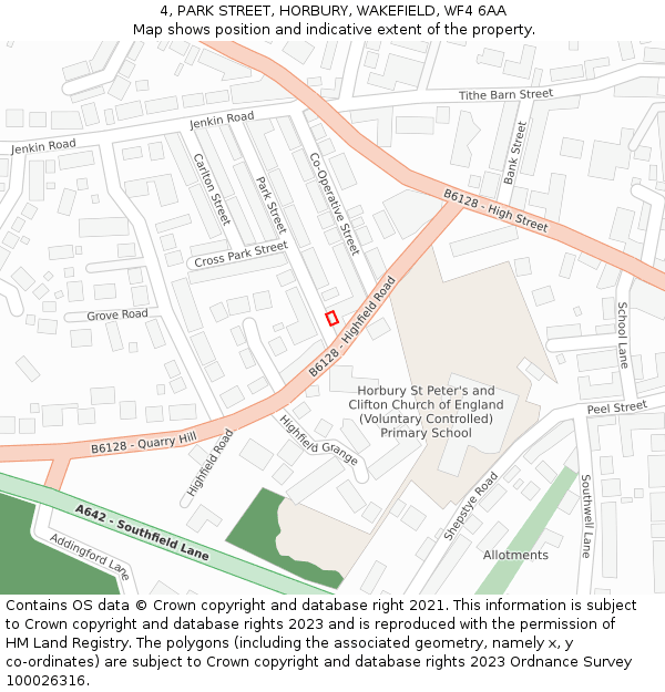 4, PARK STREET, HORBURY, WAKEFIELD, WF4 6AA: Location map and indicative extent of plot