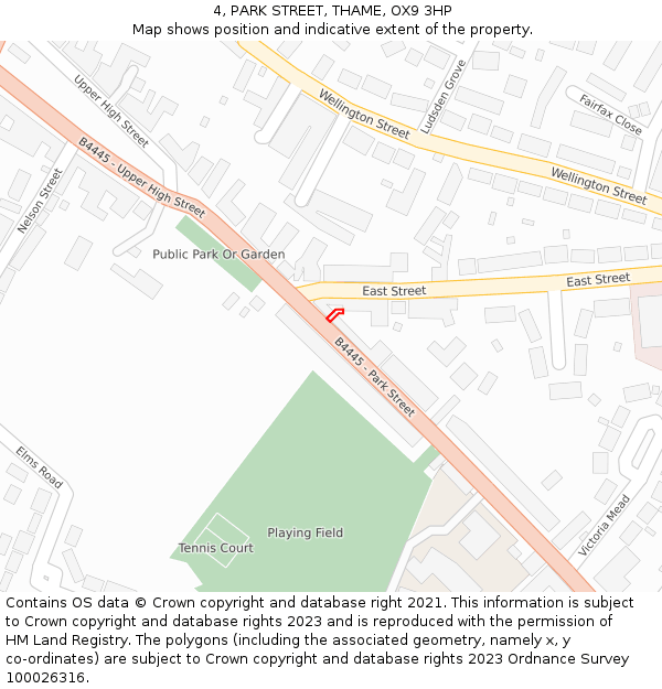 4, PARK STREET, THAME, OX9 3HP: Location map and indicative extent of plot
