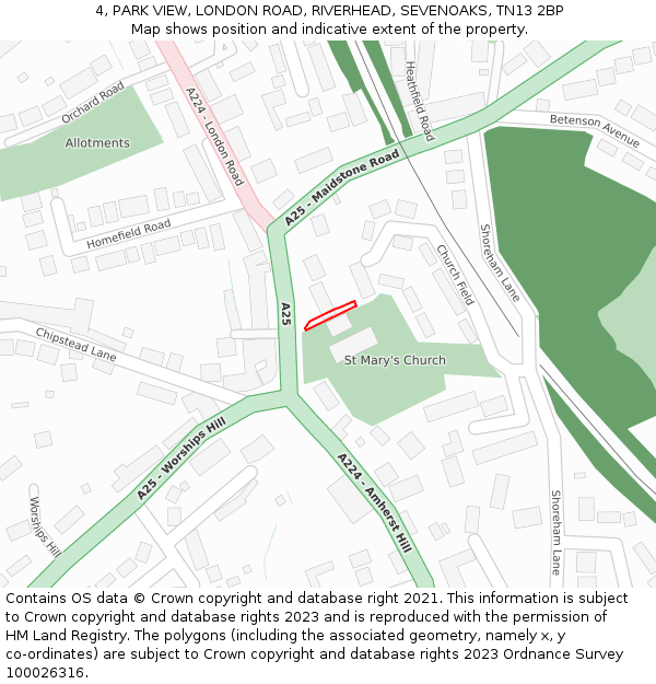 4, PARK VIEW, LONDON ROAD, RIVERHEAD, SEVENOAKS, TN13 2BP: Location map and indicative extent of plot