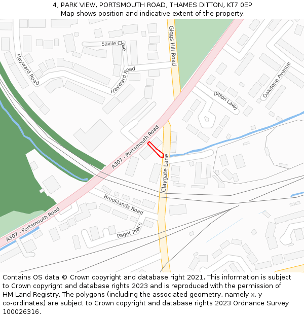 4, PARK VIEW, PORTSMOUTH ROAD, THAMES DITTON, KT7 0EP: Location map and indicative extent of plot