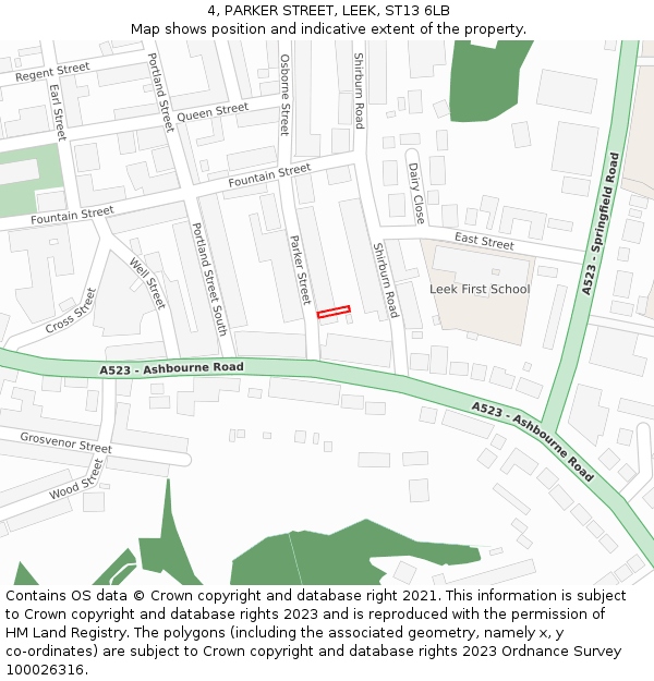 4, PARKER STREET, LEEK, ST13 6LB: Location map and indicative extent of plot