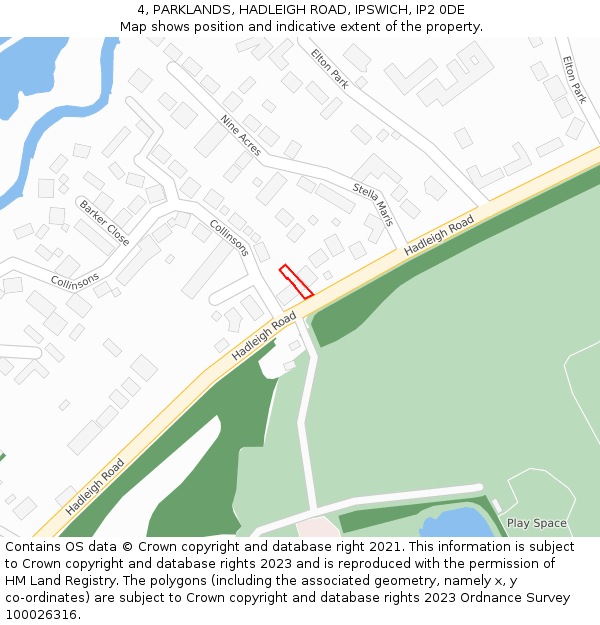 4, PARKLANDS, HADLEIGH ROAD, IPSWICH, IP2 0DE: Location map and indicative extent of plot