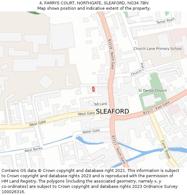 4, PARRYS COURT, NORTHGATE, SLEAFORD, NG34 7BN: Location map and indicative extent of plot