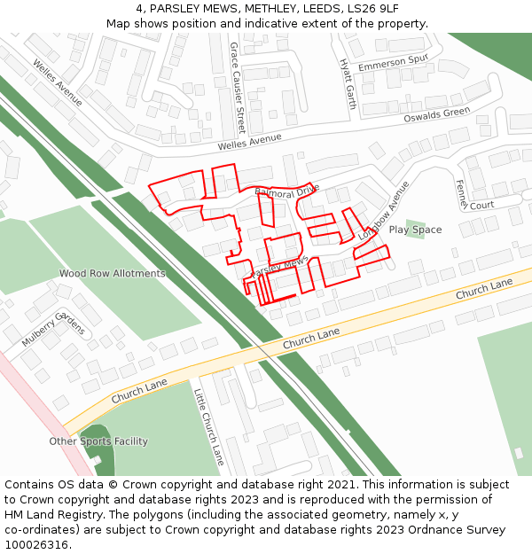 4, PARSLEY MEWS, METHLEY, LEEDS, LS26 9LF: Location map and indicative extent of plot