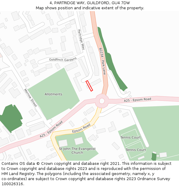 4, PARTRIDGE WAY, GUILDFORD, GU4 7DW: Location map and indicative extent of plot