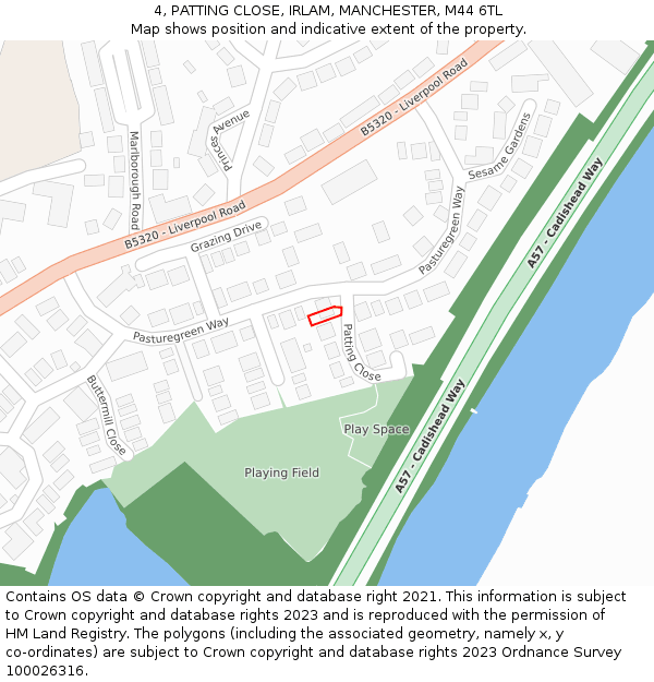 4, PATTING CLOSE, IRLAM, MANCHESTER, M44 6TL: Location map and indicative extent of plot