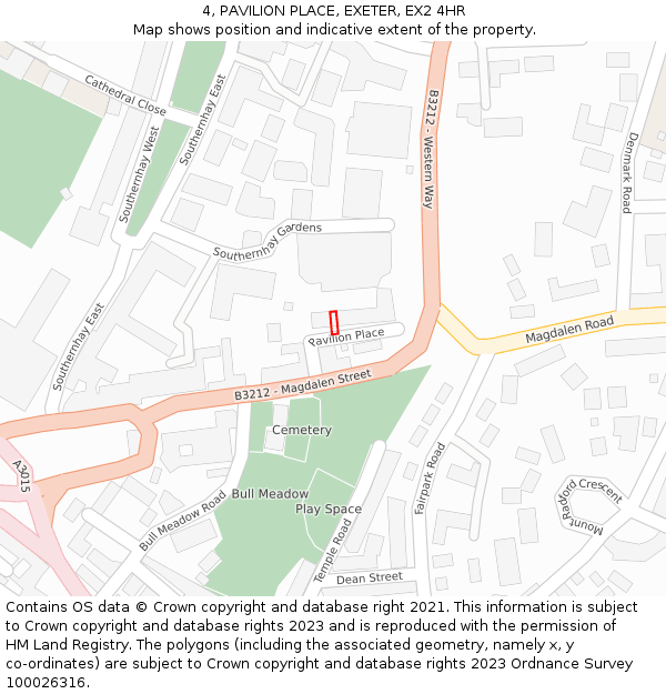 4, PAVILION PLACE, EXETER, EX2 4HR: Location map and indicative extent of plot