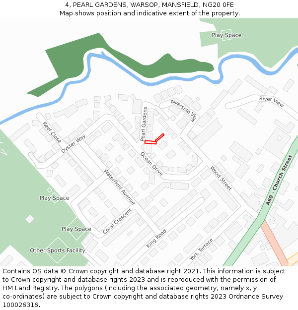 4, PEARL GARDENS, WARSOP, MANSFIELD, NG20 0FE: Location map and indicative extent of plot