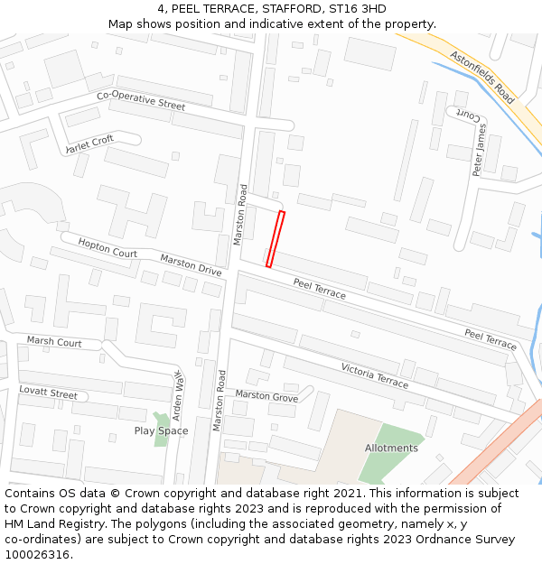 4, PEEL TERRACE, STAFFORD, ST16 3HD: Location map and indicative extent of plot