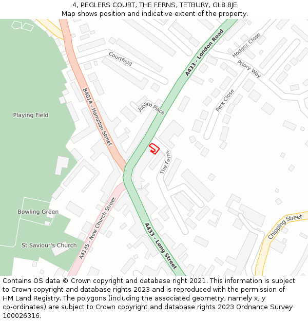 4, PEGLERS COURT, THE FERNS, TETBURY, GL8 8JE: Location map and indicative extent of plot