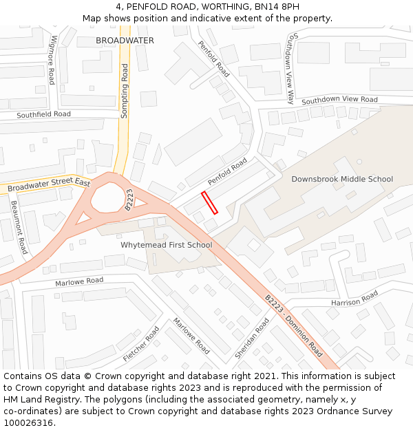 4, PENFOLD ROAD, WORTHING, BN14 8PH: Location map and indicative extent of plot