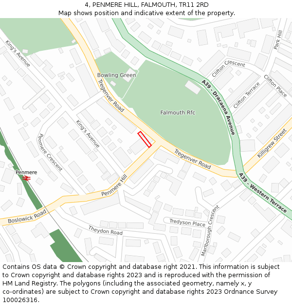 4, PENMERE HILL, FALMOUTH, TR11 2RD: Location map and indicative extent of plot