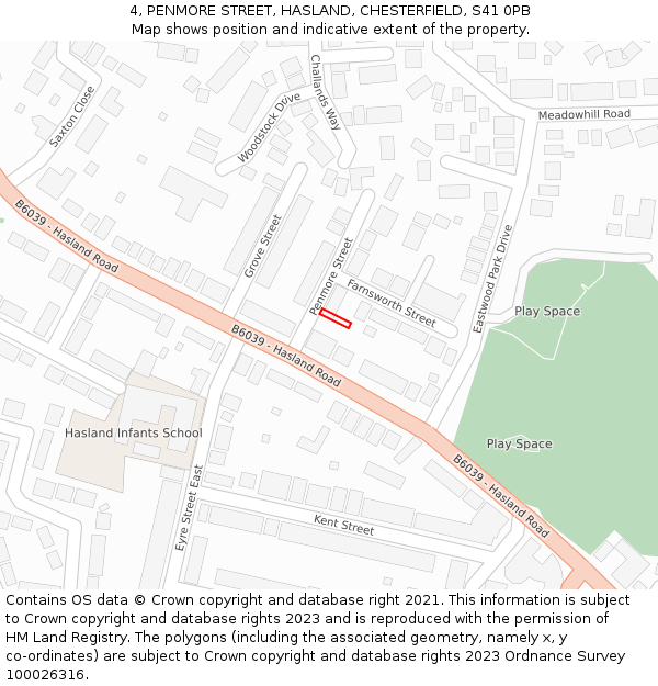 4, PENMORE STREET, HASLAND, CHESTERFIELD, S41 0PB: Location map and indicative extent of plot