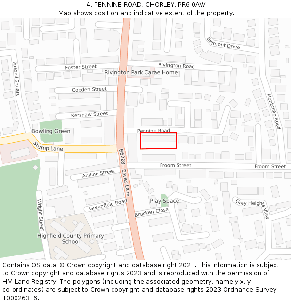 4, PENNINE ROAD, CHORLEY, PR6 0AW: Location map and indicative extent of plot