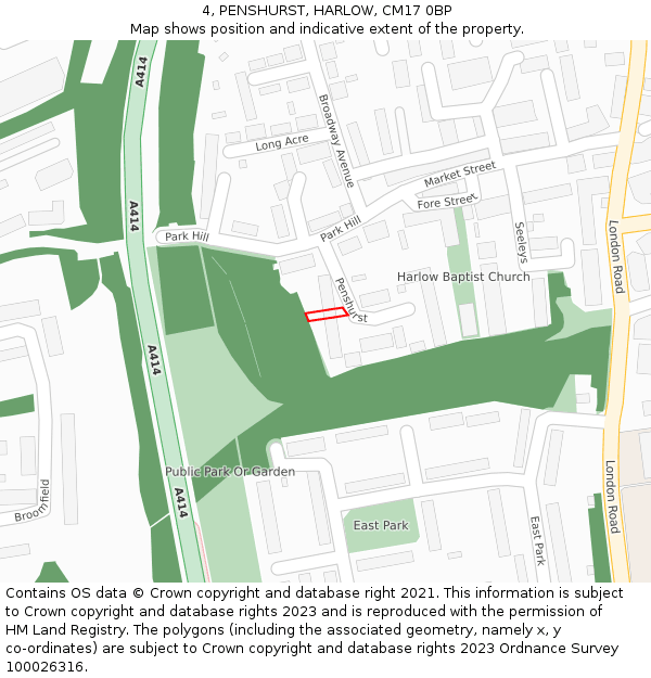 4, PENSHURST, HARLOW, CM17 0BP: Location map and indicative extent of plot