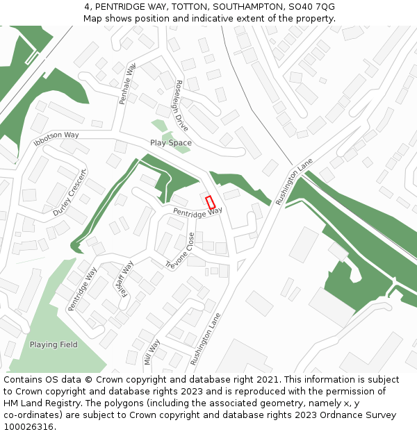 4, PENTRIDGE WAY, TOTTON, SOUTHAMPTON, SO40 7QG: Location map and indicative extent of plot