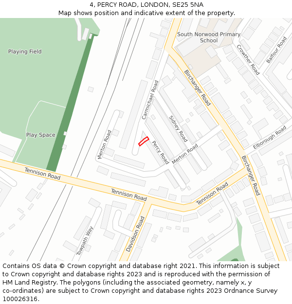 4, PERCY ROAD, LONDON, SE25 5NA: Location map and indicative extent of plot
