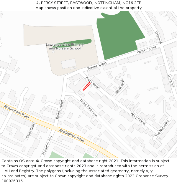 4, PERCY STREET, EASTWOOD, NOTTINGHAM, NG16 3EP: Location map and indicative extent of plot