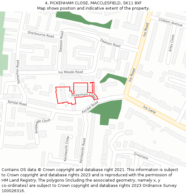 4, PICKENHAM CLOSE, MACCLESFIELD, SK11 8XF: Location map and indicative extent of plot