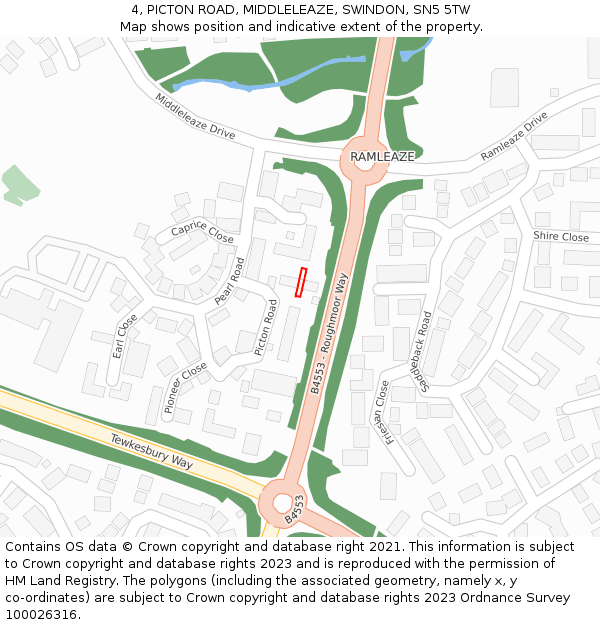 4, PICTON ROAD, MIDDLELEAZE, SWINDON, SN5 5TW: Location map and indicative extent of plot