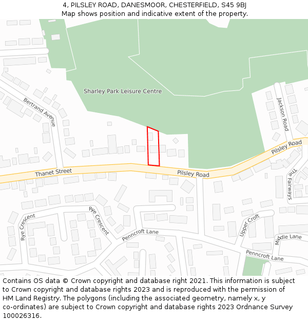4, PILSLEY ROAD, DANESMOOR, CHESTERFIELD, S45 9BJ: Location map and indicative extent of plot