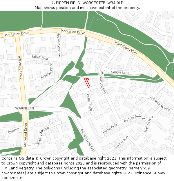 4, PIPPEN FIELD, WORCESTER, WR4 0LP: Location map and indicative extent of plot
