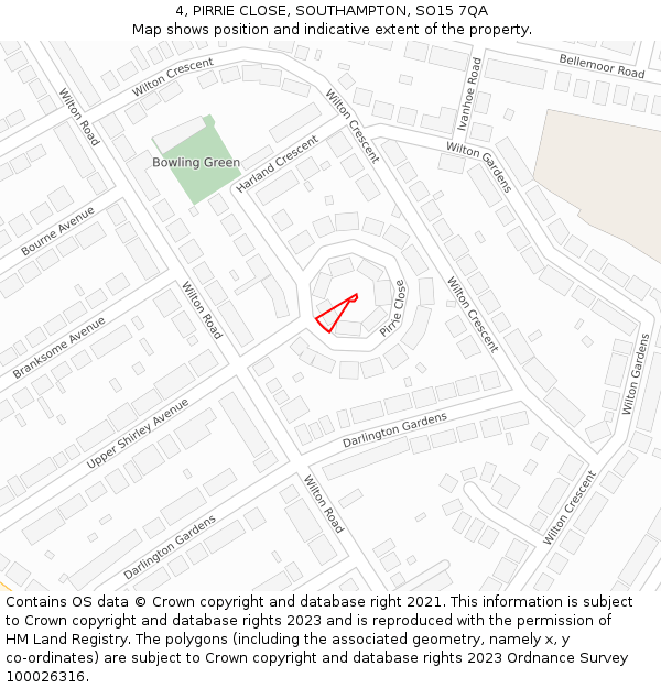 4, PIRRIE CLOSE, SOUTHAMPTON, SO15 7QA: Location map and indicative extent of plot