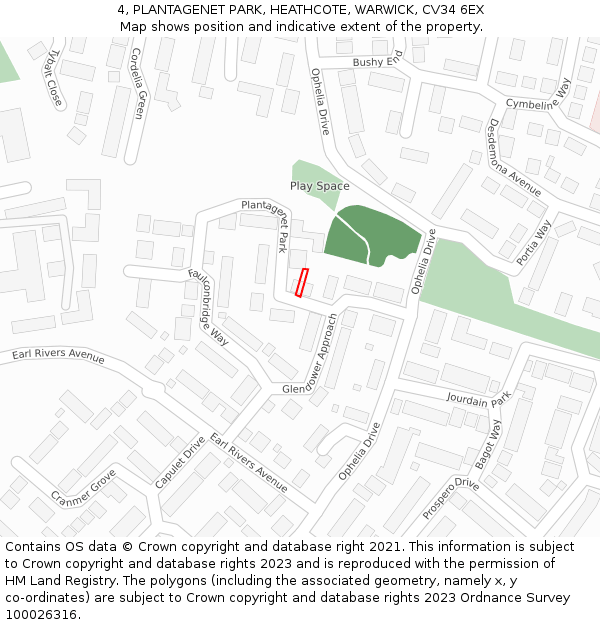 4, PLANTAGENET PARK, HEATHCOTE, WARWICK, CV34 6EX: Location map and indicative extent of plot