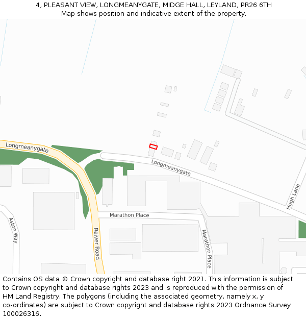 4, PLEASANT VIEW, LONGMEANYGATE, MIDGE HALL, LEYLAND, PR26 6TH: Location map and indicative extent of plot