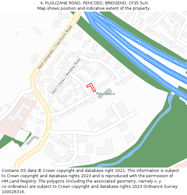 4, PLOUZANE ROAD, PENCOED, BRIDGEND, CF35 5LN: Location map and indicative extent of plot