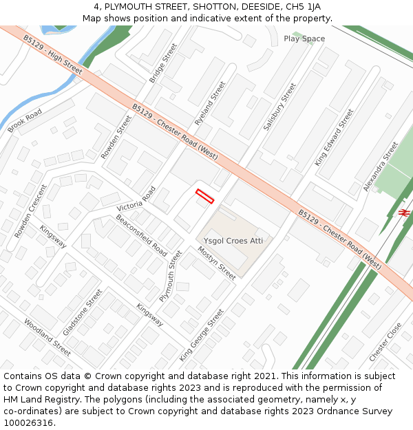 4, PLYMOUTH STREET, SHOTTON, DEESIDE, CH5 1JA: Location map and indicative extent of plot