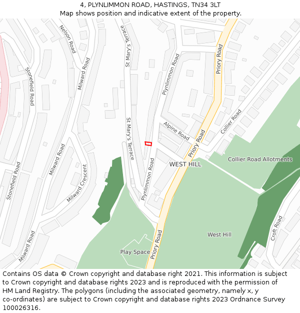 4, PLYNLIMMON ROAD, HASTINGS, TN34 3LT: Location map and indicative extent of plot