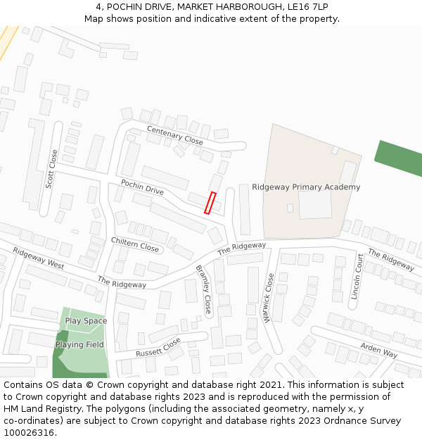 4, POCHIN DRIVE, MARKET HARBOROUGH, LE16 7LP: Location map and indicative extent of plot
