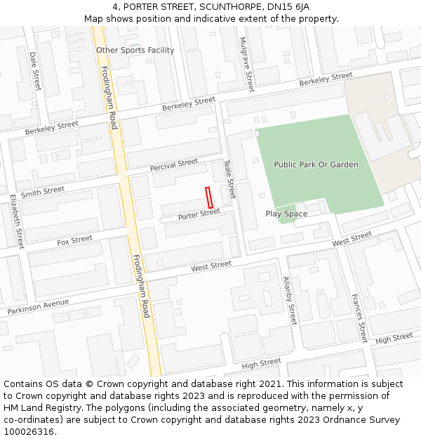 4, PORTER STREET, SCUNTHORPE, DN15 6JA: Location map and indicative extent of plot