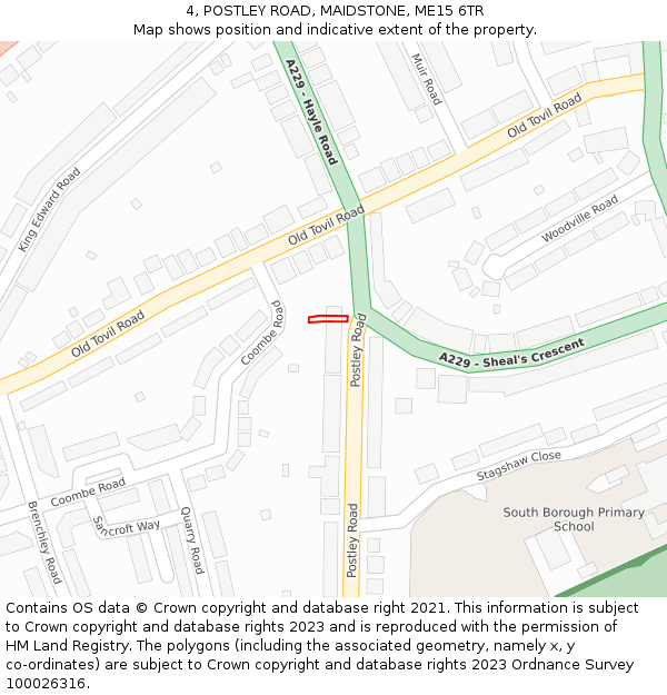 4, POSTLEY ROAD, MAIDSTONE, ME15 6TR: Location map and indicative extent of plot